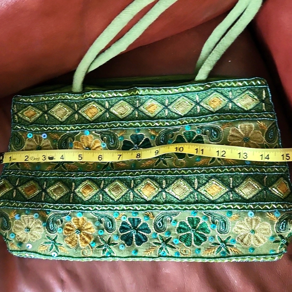 Embroidered And Beaded Lucky Green  Bag - Picture 2 of 6